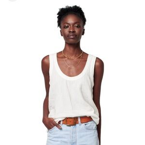 Faherty White Gauze Cotton Relaxed Sleeveless Tank Top Medium